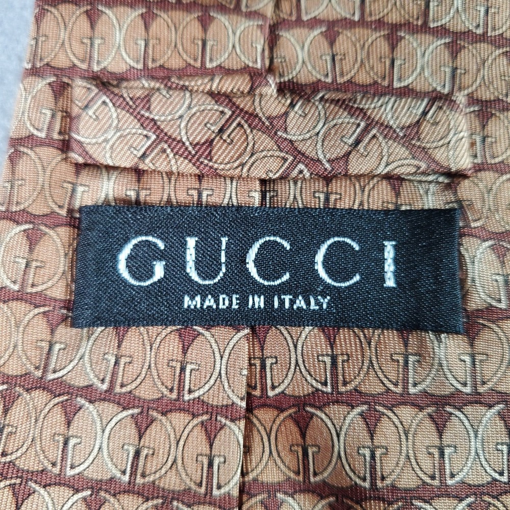 Gucci Tie Mens Brown Beige GG Monogram Silk Made In Italy Designer Luxury Office - Picture 7 of 8